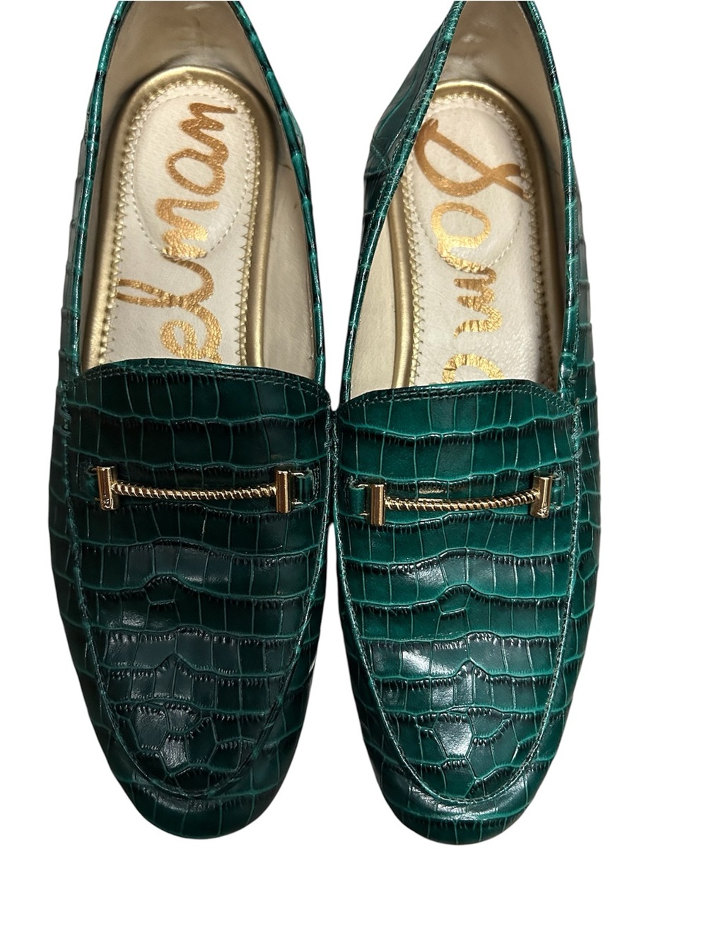 Sam Edelman Green Crocodile Embossed Loafers Sz 6